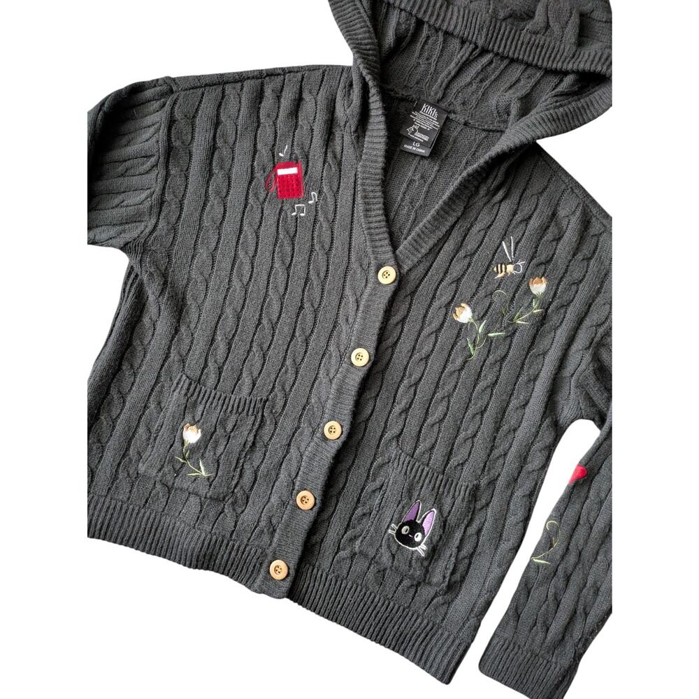 Hot Topic Studio Ghibli Kikis Delivery Service Jiji Cable Knit Cardigan Size L - Picture 6 of 10